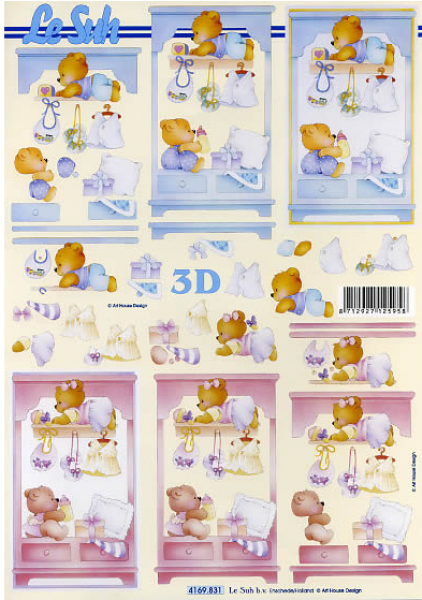 3D Schneidebogen Geburt, Babybär rosa und blau
